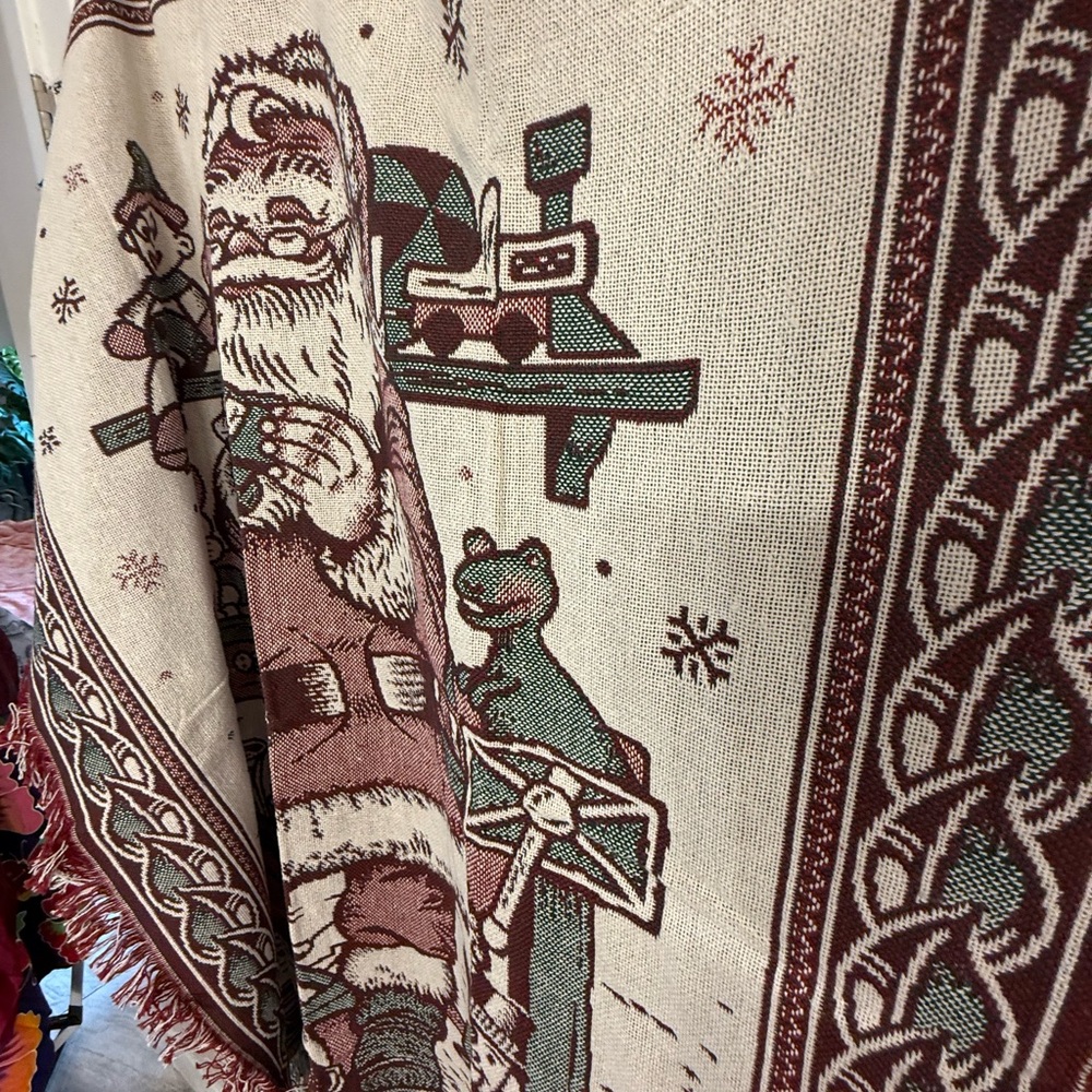 Vintage Christmas Throw Blanket‎ Santa In The Spirit of Giving Cotton ~47x40”